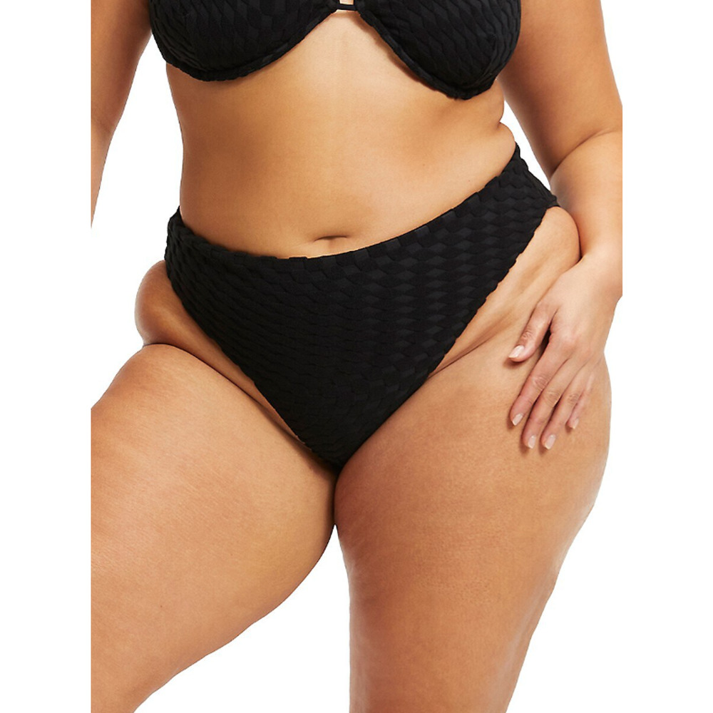 Good American Jacquard Check Good Waist Bikini Bottoms Size 1 Small Black NWT